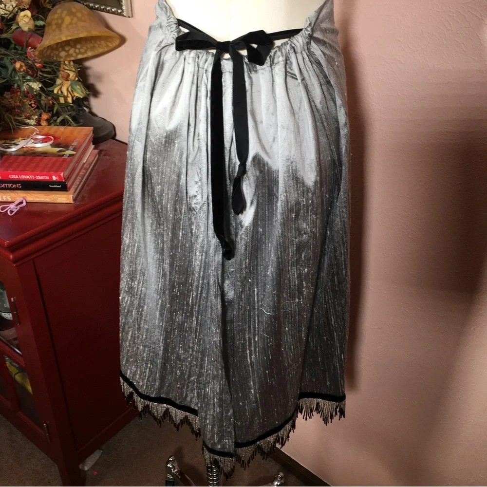 Vintage 1990 Y2K Unique Art deco Raw Silk Beaded Fringe Midi Formal Skirt - Picture 6 of 17